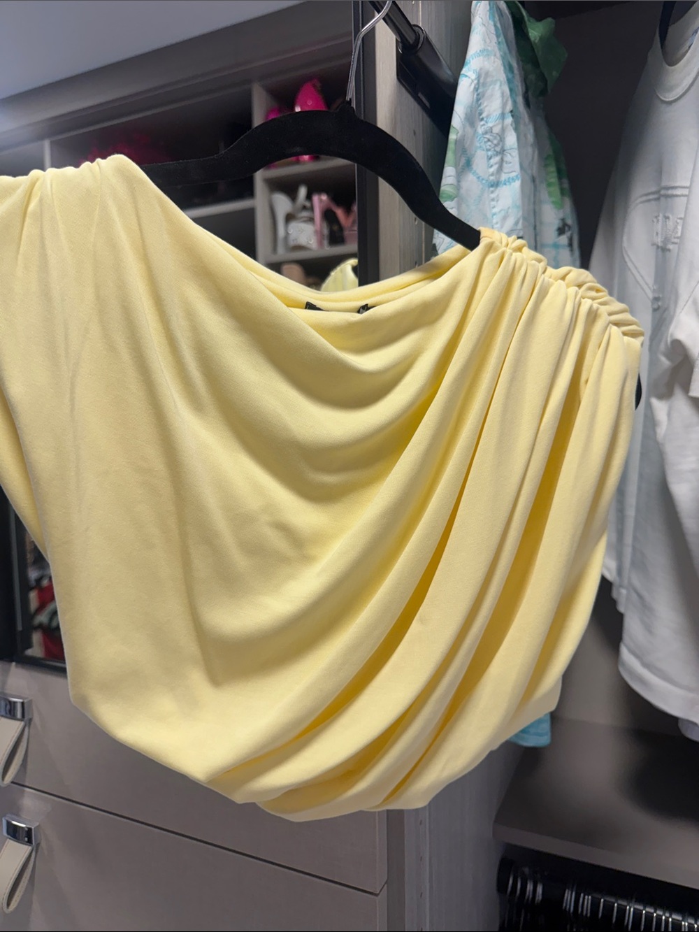 Asymmetrical Draped Women’s Top in Soft Yellow